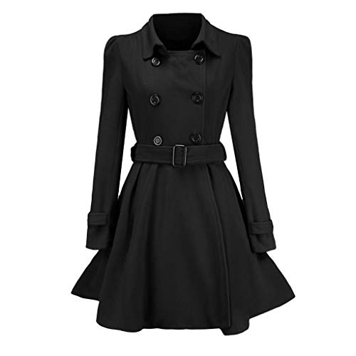 DETOPER Damen Trenchcoat Übergangsjacke Damenjacke Classic Taillierter Passform Wollmix Wintermantel Zweireiher Langer Mantel mit Gürtel Jacke Kleid Windbreaker von DETOPER