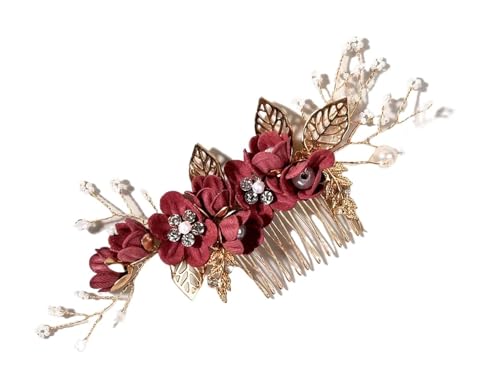 Braut Haarkamm mit gelben Blumen und Strasssteinen - Eleganter Hochzeits-Haarschmuck for Bräute(Red) von DETPWVWB