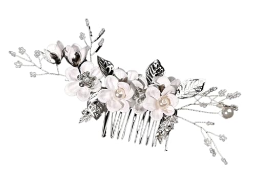 Braut Haarkamm mit gelben Blumen und Strasssteinen - Eleganter Hochzeits-Haarschmuck for Bräute(Silver White) von DETPWVWB