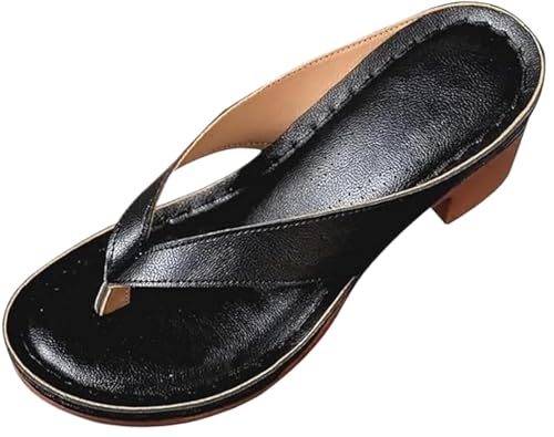 DETPWVWB Damen-Sandalen mit einfarbigem Blockabsatz und offener Spitze – Bequeme Slip-On-Pumps for den Sommer(Black,41) von DETPWVWB