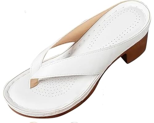 DETPWVWB Damen-Sandalen mit einfarbigem Blockabsatz und offener Spitze – Bequeme Slip-On-Pumps for den Sommer(White,43) von DETPWVWB