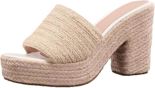 DETPWVWB Espadrilles-Plateausandalen for Damen – Offene Zehenpartie mit klobigem High Heel for den Sommer, Strand und Partys(39) von DETPWVWB