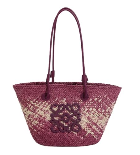 DETPWVWB Handgemachte klassische Strohtasche | Gewebte Strandtasche | Patchwork Halo Design(Red) von DETPWVWB