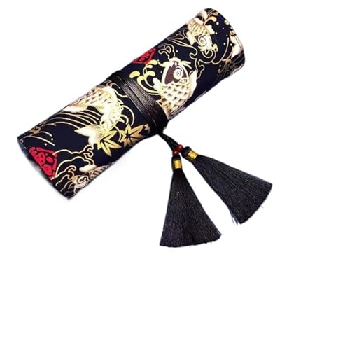 DETPWVWB National Trend Federmäppchen im antiken Stil, schwarz – Schreibwarentasche aus Segeltuch mit großer Kapazität for Studenten und Berufstätige(Koi Fish) von DETPWVWB