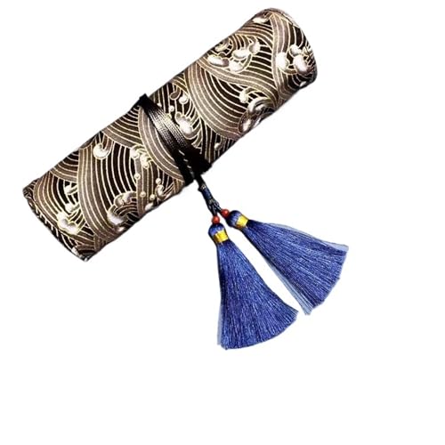 DETPWVWB National Trend Federmäppchen im antiken Stil, schwarz – Schreibwarentasche aus Segeltuch mit großer Kapazität for Studenten und Berufstätige(Waves) von DETPWVWB