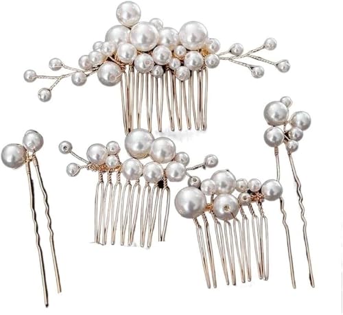 Eleganter Perlen-Haarkamm for Hochzeiten | Haarschmuck for die Braut | Seitliche Kammclips for Bräute und Brautjungfern(Gold 5 pieces) von DETPWVWB