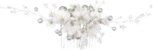 Eleganter silberner Haarkamm mit Blumenperlen - Braut-Haarschmuck for Hochzeiten, Haarschmuck-Kopfbedeckungen(Silver) von DETPWVWB