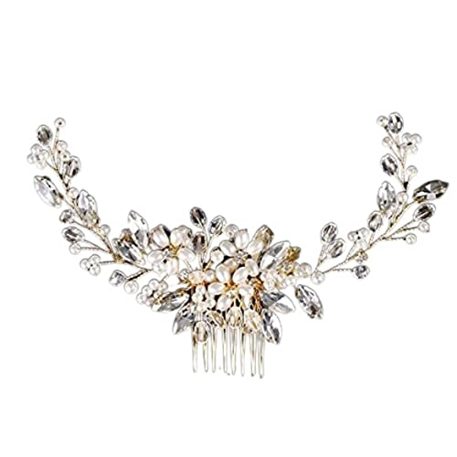 Haarkamm mit Kristall-Strasssteinen zur Hochzeit – Braut-Haarschmuck Krone mit Perlen – Eleganter Haarschmuck for Frauen(Silver-6 * 20 cm) von DETPWVWB
