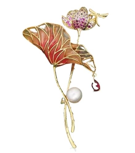 Hochwertige Damenbrosche mit natürlichen Süßwasserperlen und Emaille-Moonlight-Lotusteich-Design(Pink) von DETPWVWB
