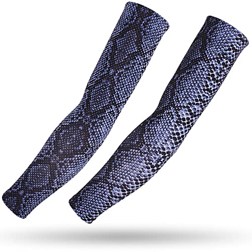 DETUCK Tattoo Arm Ärmel Ärmlinge, Armwärmer Sleeves UV Sonnenschutz Armstulpen, Arm Sleeves Kühlung UPF 50+, Kompressions Tattoo Cover Armstulpen (ein Paar) (Blau Pythonschlange, L) von DETUCK
