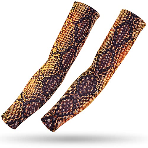 DETUCK Tattoo Arm Ärmel Ärmlinge, Armwärmer Sleeves UV Sonnenschutz Armstulpen, Arm Sleeves Kühlung UPF 50+, Kompressions Tattoo Cover Armstulpen (ein Paar) (Goldene Pythonschlange, L) von DETUCK