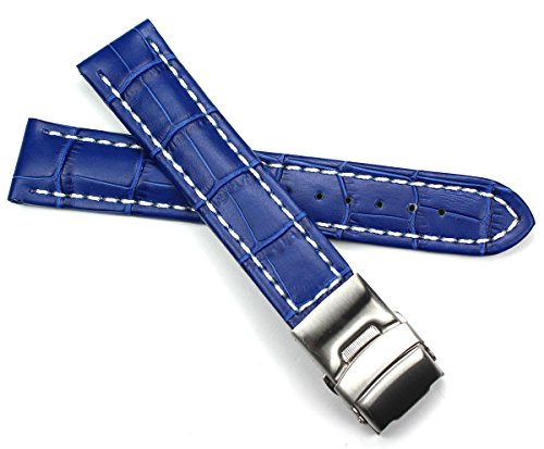 DEUTSCH Sulla 20mm Genuine Leder Uhrenarmband Mit Faltschließe aus Edelstahl mittle blau Alligator Prägung von DEUTSCH