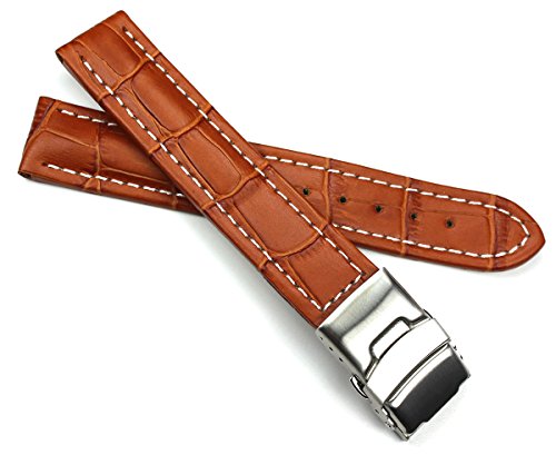 Deutsch 18mm Genuine Leder Uhrenarmband Edelstahl Faltschließe Braun Alligator Prägung von DEUTSCH