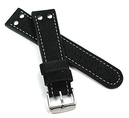 Sulla 20mm Aviator Wildleder Uhrenarmband Pilot Wasserbüffel schwarz mit Nieten WB Sulla 20mm Aviator Wildleder Uhrenarmband Pilot Wasserbüffel schwarz mit Nieten WB von DEUTSCH