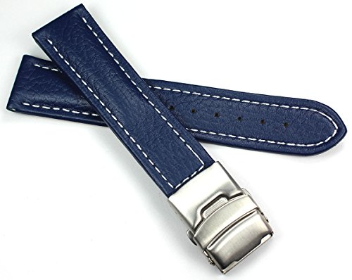 Sulla 22mm Genuine Leder Uhrenarmband mit Edelstahl Faltschließe mittel blau weiße Naht Sulla 22mm Genuine Leder Uhrenarmband mit Edelstahl Faltschließe mittel blau weiße Naht von DEUTSCH