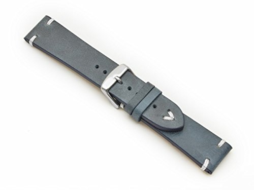 Sulla 22mm Lederband Uhrenarmband weiße Naht Marine blau BS von DEUTSCH