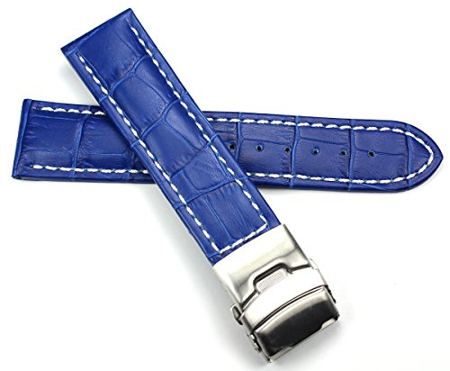 Sulla 24mm Herren Leder Uhrenarmband Faltschließe mittel blau weiße Naht Krokoprägung Sulla 24mm Herren Leder Uhrenarmband Faltschließe mittel blau weiße Naht Krokoprägung von DEUTSCH