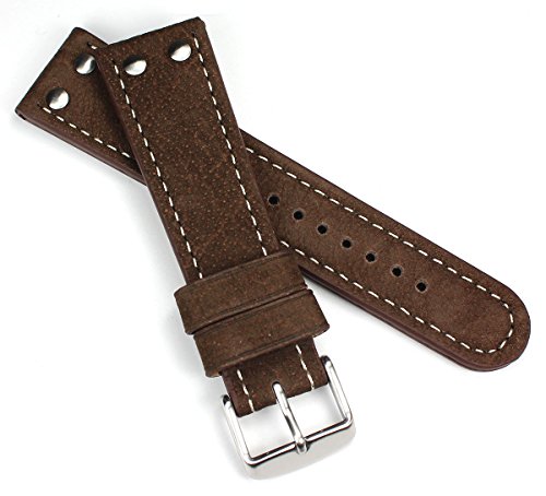 Sulla 24mm Herren Uhrenarmband Retro Pilot Wasserbüffel mit Nieten braun von DEUTSCH
