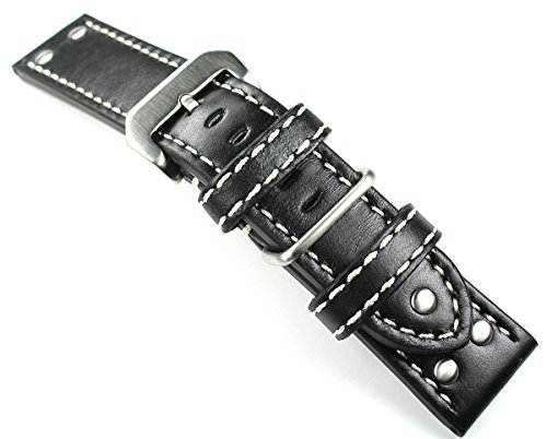 Sulla 26mm XL Herren Leder Uhrenarmband Fliegerband Pilot AW schwarz von DEUTSCH