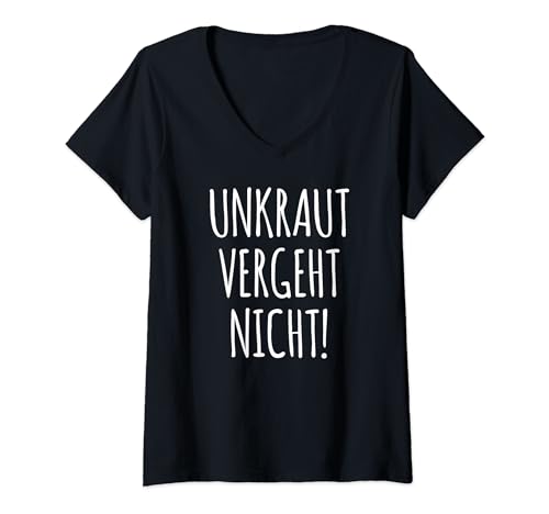 Damen UNKRAUT VERGEHT NICHT deutscher T-Shirt Spruch Shirt Sprüche T-Shirt mit V-Ausschnitt von DEUTSCHE SPRÜCHE T-SHIRTS