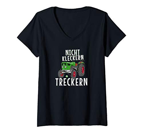 Damen NICHT KLECKERN | 06 07 | Ackern | Ernte | Landluft | Agrar T-Shirt mit V-Ausschnitt von DEUTZEN | TRECKER | LANDWIRT | SCHLEPPER | TRAKTOR