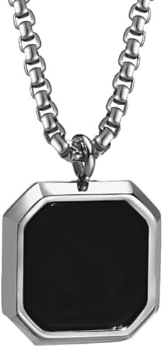 DEVALL STYLE Herren Geometrische Anhänger Halskette Edelstahl Octagon Charm mit Rolokette von DEVALL STYLE