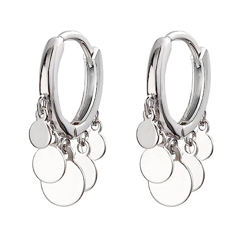 Creolen für Damen Runde Scheiben Quaste Ohrringe S925 Sterling Silber Ohrringe für Damen Hochzeit Valentinstag Jahrestag Geburtstag Muttertag Weihnachten von DEVEYHOT