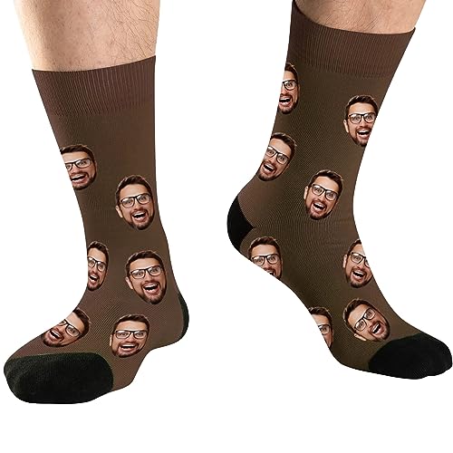 DEVFISH Personalisierte Foto-Socken für Männer, individuelle Geburtstagsgeschenke, Frauen-Gesichtssocken, individuelle Haustier-Gesichtssocken, Braun, L von DEVFISH