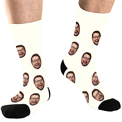 DEVFISH Personalisierte Foto-Socken für Männer, individuelle Geburtstagsgeschenke, Frauen-Gesichtssocken, individuelle Haustier-Gesichtssocken, Cremefarben, M von DEVFISH