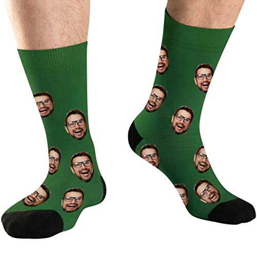 DEVFISH Personalisierte Foto-Socken für Männer, individuelle Geburtstagsgeschenke, Frauen-Gesichtssocken, individuelle Haustier-Gesichtssocken, Dunkelgrün, S von DEVFISH