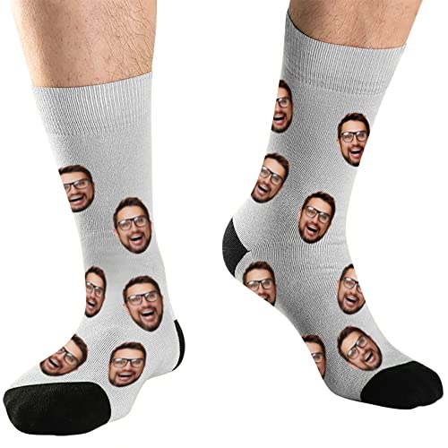 DEVFISH Personalisierte Foto-Socken für Männer, individuelle Geburtstagsgeschenke, Frauen-Gesichtssocken, individuelle Haustier-Gesichtssocken, Hellgrau, M von DEVFISH