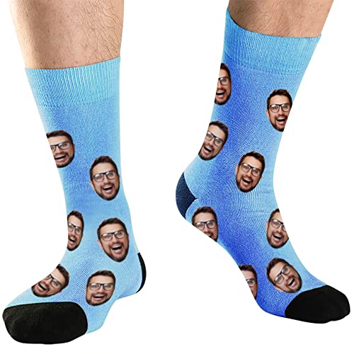 DEVFISH Personalisierte Foto-Socken für Männer, individuelle Geburtstagsgeschenke, Frauen-Gesichtssocken, individuelle Haustier-Gesichtssocken, Babyblau, L von DEVFISH