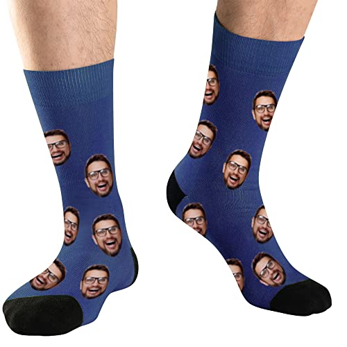 DEVFISH Personalisierte Foto-Socken für Männer, individuelle Geburtstagsgeschenke, Frauen-Gesichtssocken, individuelle Haustier-Gesichtssocken, Marineblau, M von DEVFISH