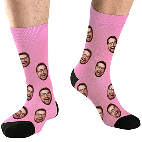 DEVFISH Personalisierte Foto-Socken für Männer, individuelle Geburtstagsgeschenke, Frauen-Gesichtssocken, individuelle Haustier-Gesichtssocken, Rosa, S von DEVFISH