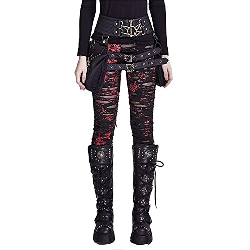 Punk Damen Stretch Leggings Fashion Rock Hole Tights Fußlose Elastische Hose, rot, M von DEVIL SHACKLES