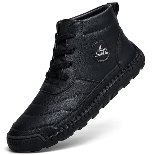 DEVILEYEZE Herren Casual Leder Handgefertigte Hohe Stiefel Mode Schnürschuhe Rutschfeste Sneakers Outdoor Komfort Retro Walking Fahren Knöchel Chukka Bootie, Schwarz, 47 EU von DEVILEYEZE