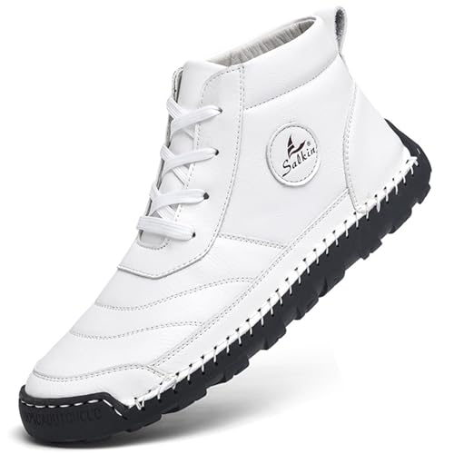 DEVILEYEZE Herren Casual Leder Handgefertigte Hohe Stiefel Mode Schnürschuhe Rutschfeste Sneakers Outdoor Komfort Retro Walking Fahren Knöchel Chukka Bootie, Weiss/opulenter Garten, 44.5 EU von DEVILEYEZE