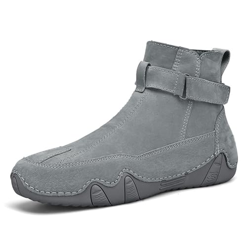 DEVILEYEZE Ltalian Herren-Stiefel, handgefertigt, hoher Stiefel, seitlicher Reißverschluss, bequeme, rutschfeste Sneaker, Leder, hohe Oberseite, Outdoor-Walk-Chukka-Stiefel, GRAU, 44.5 EU von DEVILEYEZE