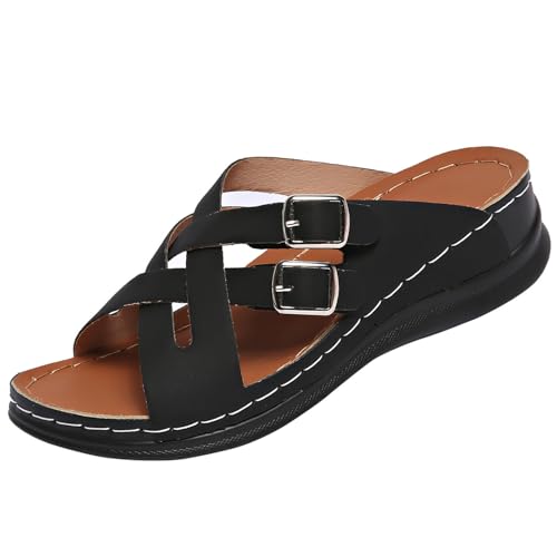 DEVILEYEZE Orthopädische Sandalen für Damen, mit Fußgewölbeunterstützung, bequemer Keilabsatz, Sommerschuhe, elegante Schuhe, verstellbare Schnallenriemen, lässig, leicht, Strand, Urlaub von DEVILEYEZE