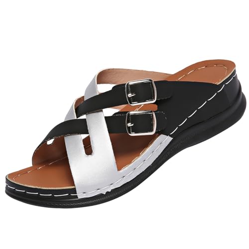 DEVILEYEZE Orthopädische Sandalen für Damen, mit Fußgewölbeunterstützung, bequemer Keilabsatz, Sommerschuhe, elegante Schuhe, verstellbare Schnallenriemen, lässig, leicht, Strand, Urlaub von DEVILEYEZE