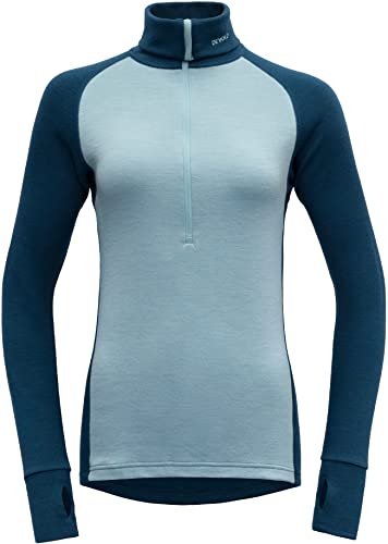 Devold Expedition Woman Zip-Neck Colorblock-Blau, Damen Merino Unterwäsche, Größe M - Farbe Flood - Cameo von Devold