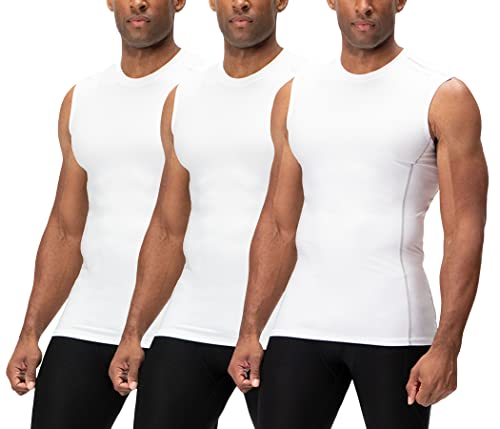 DEVOPS 2 - 3 Pack Herren Athletic Compression Shirts Sleeveless - Weiß - Klein von DEVOPS
