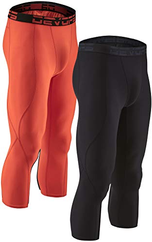 DEVOPS 2er-Pack Herren 3/4 Kompressionshose Athletic Leggings mit Tasche, 2# (Basic) – Schwarz/Orange, Mittel von DEVOPS