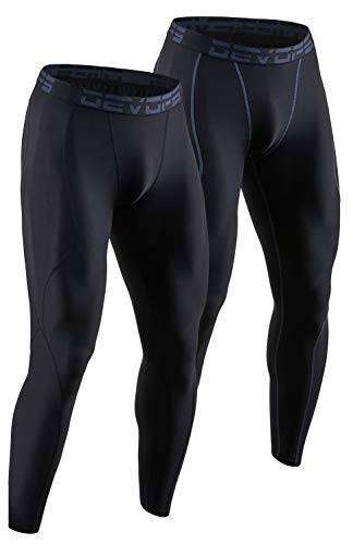 DEVOPS 2er-Pack Herren Kompressionshose Athletic Leggings mit Tasche/ohne Tasche, 1# (Basic) - Schwarz / Schwarz(g), X-Groß von DEVOPS