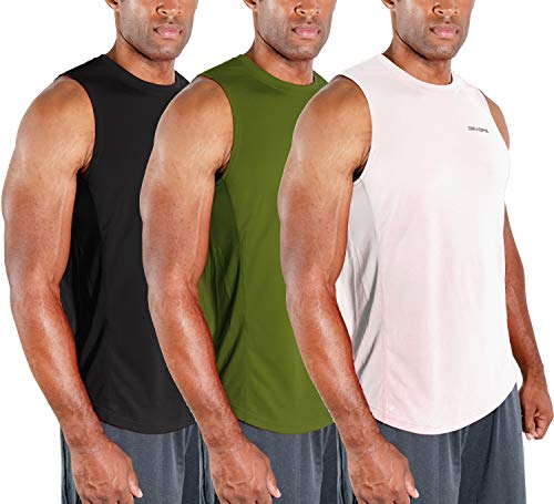 DEVOPS 3er-Pack Herren Muskelshirts ärmellos Dri Fit Gym Workout Tank Top, Schwarz / Olive / Weiß, Groß von DEVOPS