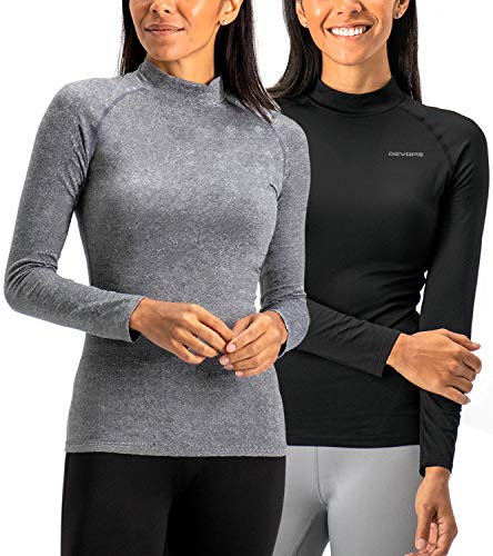 DEVOPS Damen 2er-Pack Thermo-Turtle Langarm-Shirts Kompression Baselayer Tops, #1) Schwarz/Heather Charcoal, X-Groß von DEVOPS