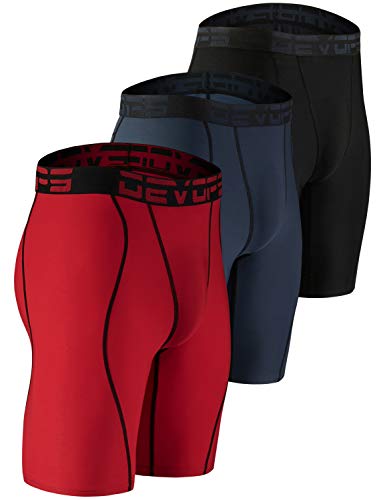 DEVOPS Herren 3er Pack Sport Performance Active Compression Cool Dry Baselayer Shorts - Rot - Groß von DEVOPS