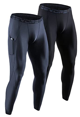 DEVOPS Herren Thermounterhose Athletic Leggings Base Layer Pants (2er Pack), 2# (Pocket) Black / Charcoal, X-Groß von DEVOPS