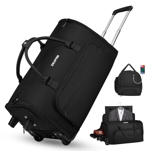 DEVPNR Kleidersäcke zum Rollen für Reisen, 59 l, Rolltasche mit Rollen und Schuhfach für Damen und Herren, 3-in-1-Handgepäcktasche mit Rollen, Schwarz, 59L, Kleidersäcke zum Rollen für Reisen DEVPNR Kleidersäcke zum Rollen für Reisen, 59 l, Rolltasche mit Rollen und Schuhfach für Damen und Herren, 3-in-1-Handgepäcktasche mit Rollen, Schwarz, 59L, Kleidersäcke zum Rollen für Reisen von DEVPNR