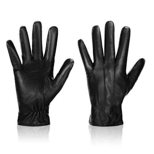 DEVPSISR Lederhandschuhe für Herren, Winter-Touchscreen-Texting, rutschfeste Handschuhe zum Autofahren, Reiten, Motorrad, schwarz, echtes Schaffell, Arbeitshandschuhe mit Griff (L) von DEVPSISR